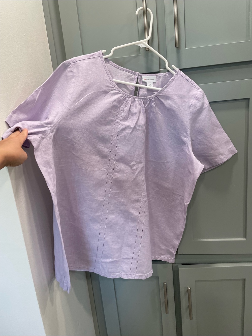 Liz Claiborne linen Lavender Short-Sleeve Linen Top